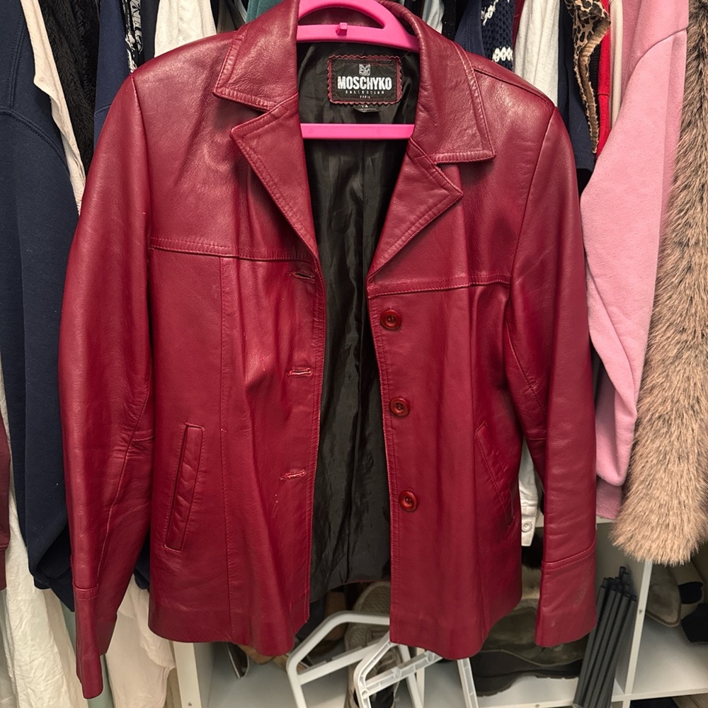 Vintage Cherry Red leather jacket thrifted in Paris
Moschyko Collection